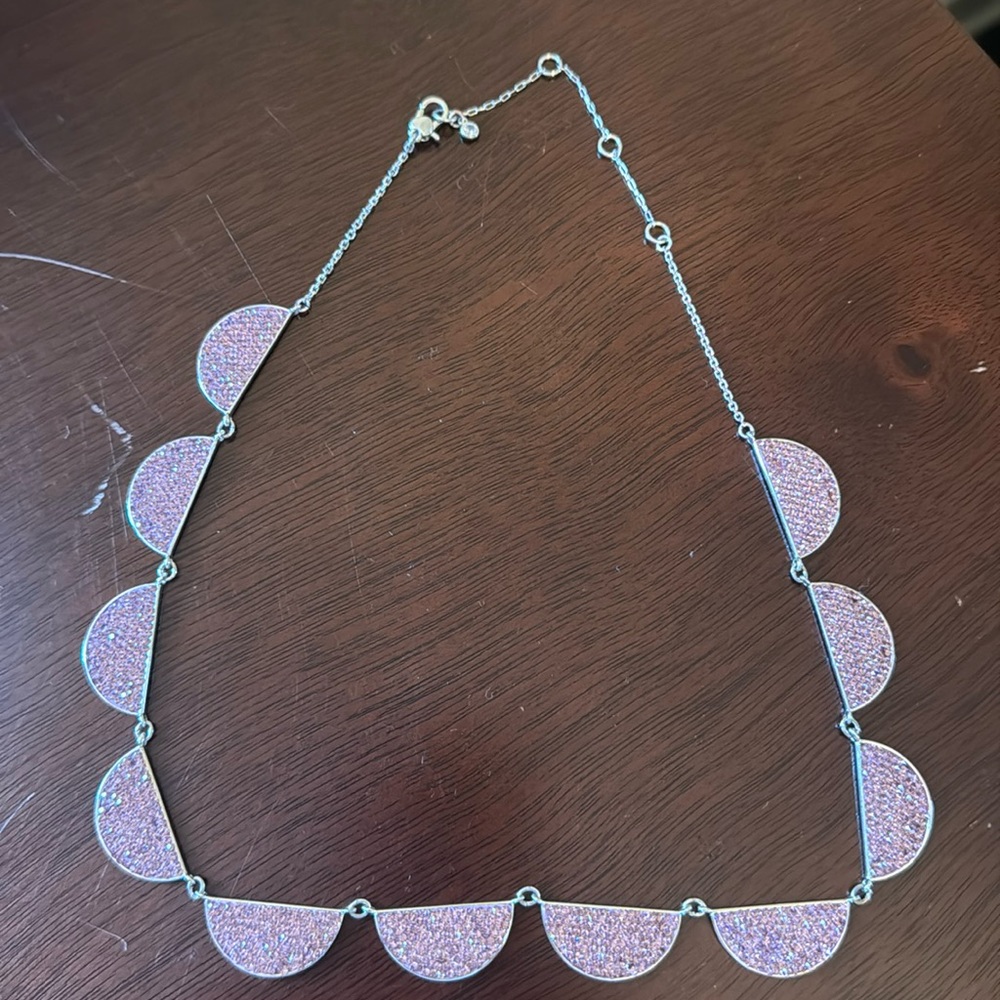 Kate Spade Silver Plate Mod Scallop Pink Pave' Collar Necklace